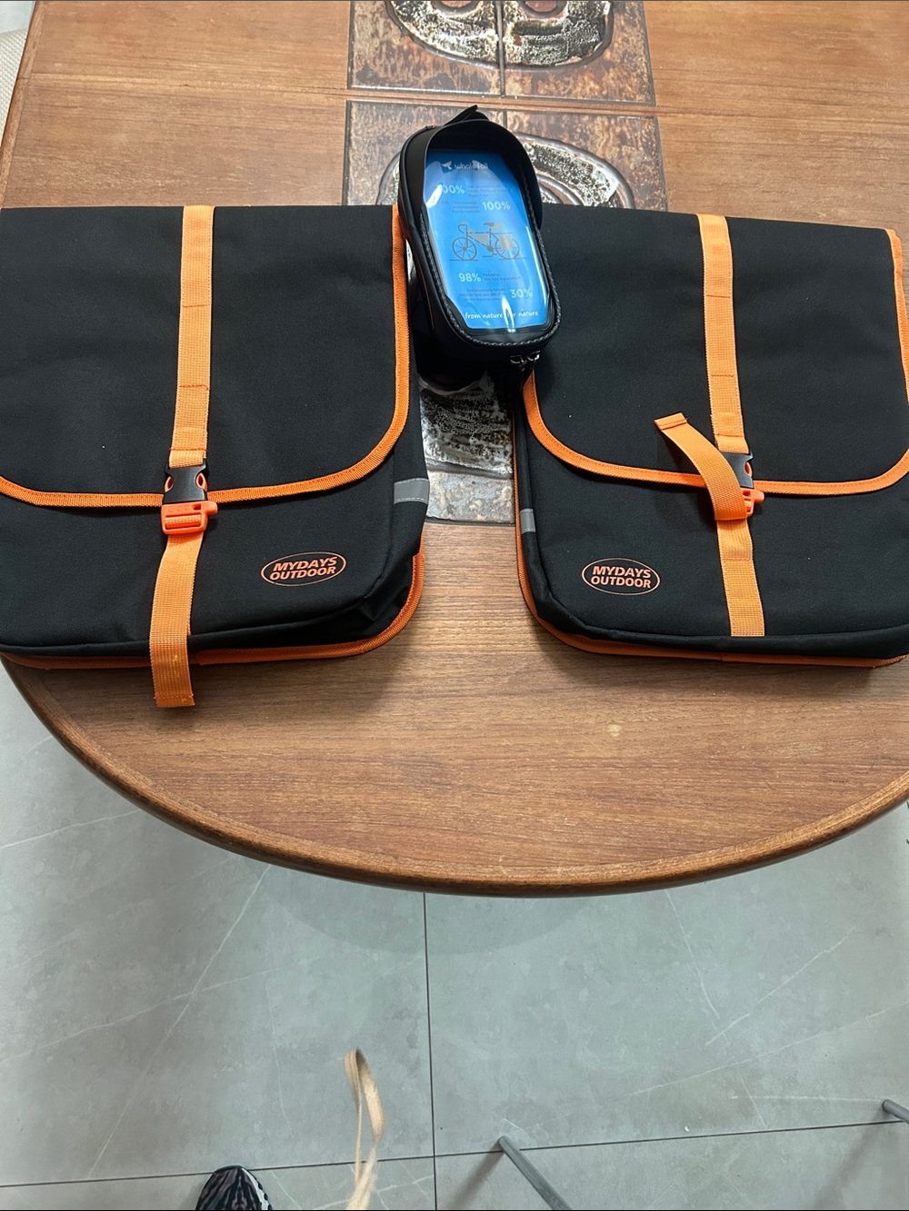 Saddle bags for bicycle and waterproof phone case. Both new never used